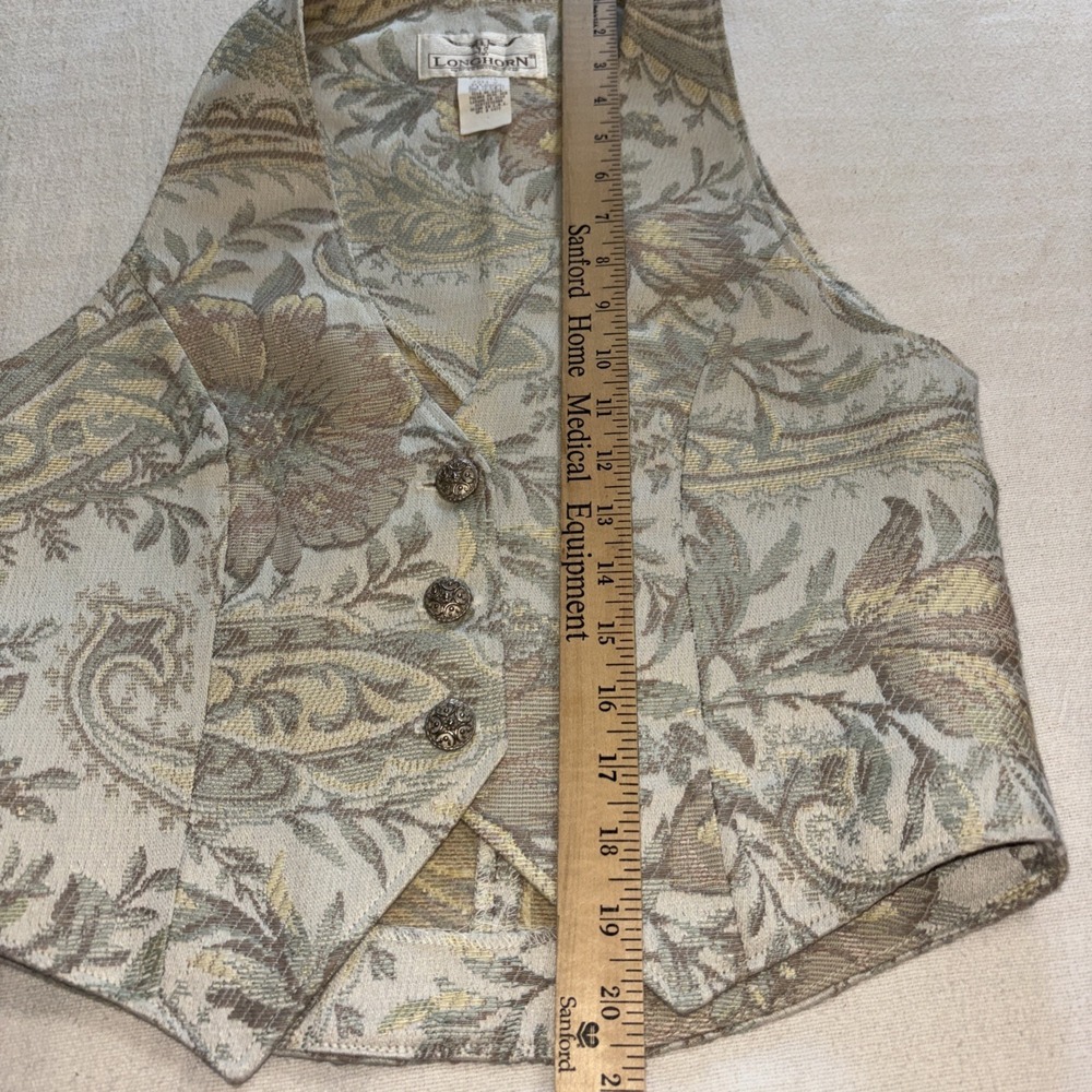 Vintage Longhorn Beige Floral Tapestry Vest Western‎ Wear Women's Sz XS 90's USA - Picture 4 of 6